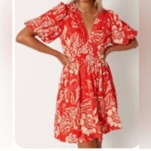 Able the Label womans boho Vibrant Red Floral Mini Dress size M